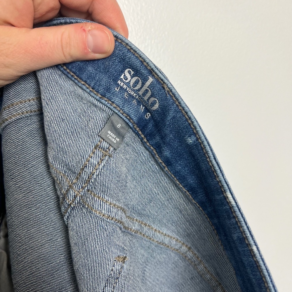 Soho Jeans Women's Denim Skirt Size 8 Blue Distressed Ripped Frayed Hem Cotton - Picture 2 of 6